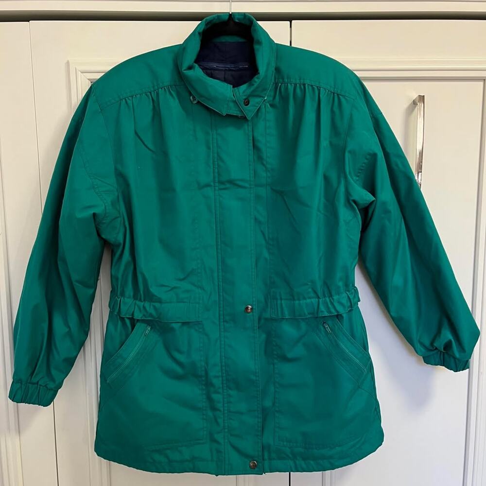 London Fog 80s 90s size large teal raincoat with liner